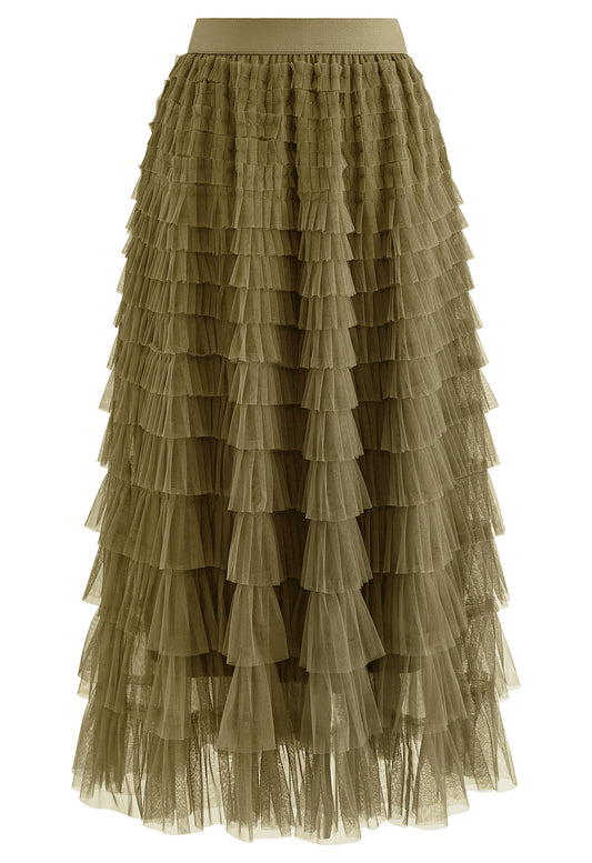 Rara Pleated Tulle Midi Skirt