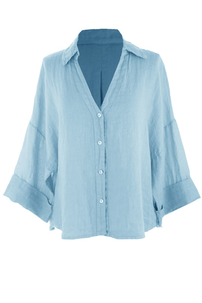 Collar V Neck Linen Shirt