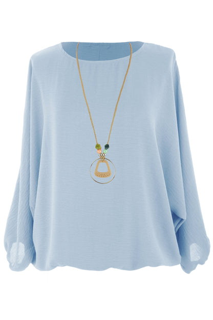 Puffball Hem Necklace Top