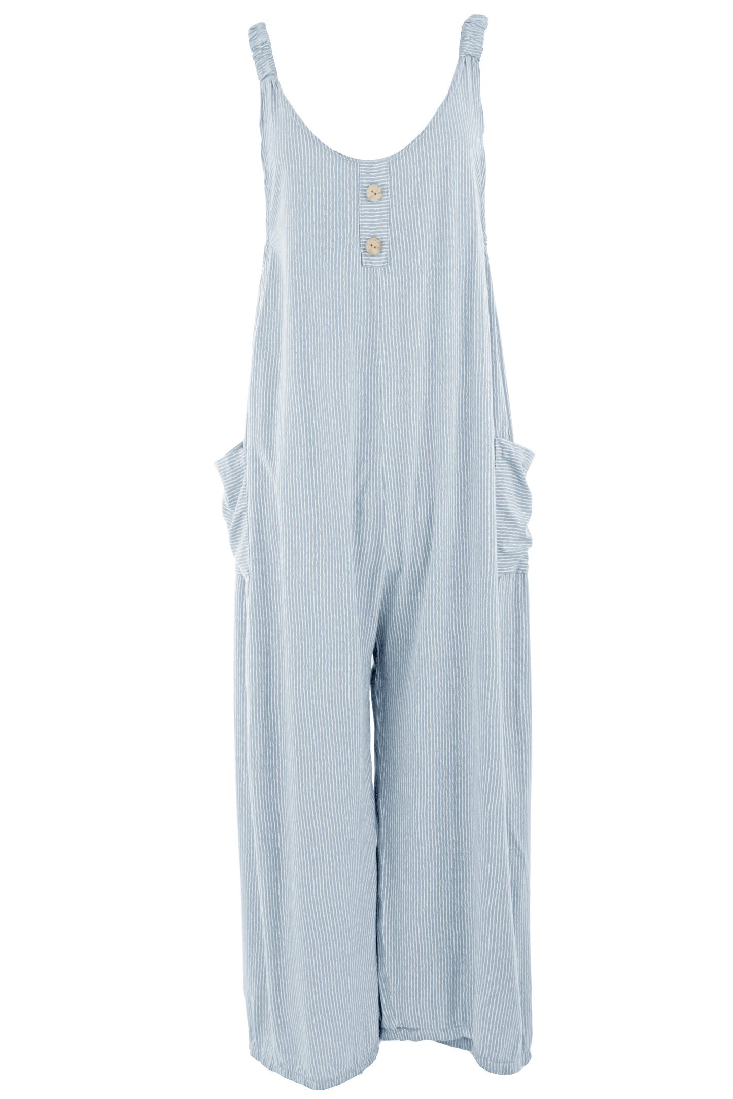 Button Detail Stripe Jumpsuit