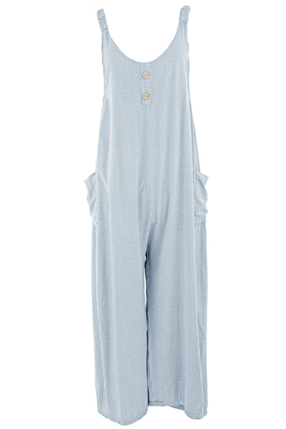 Button Detail Stripe Jumpsuit