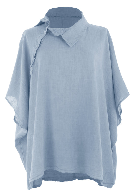 Collar Diagonal Button Linen Shirt