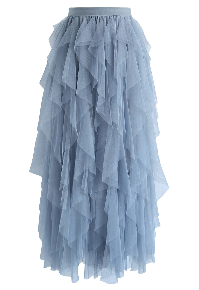 Ruffle Tulle Midi Skirt