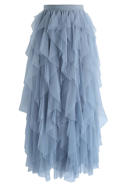 Ruffle Tulle Midi Skirt