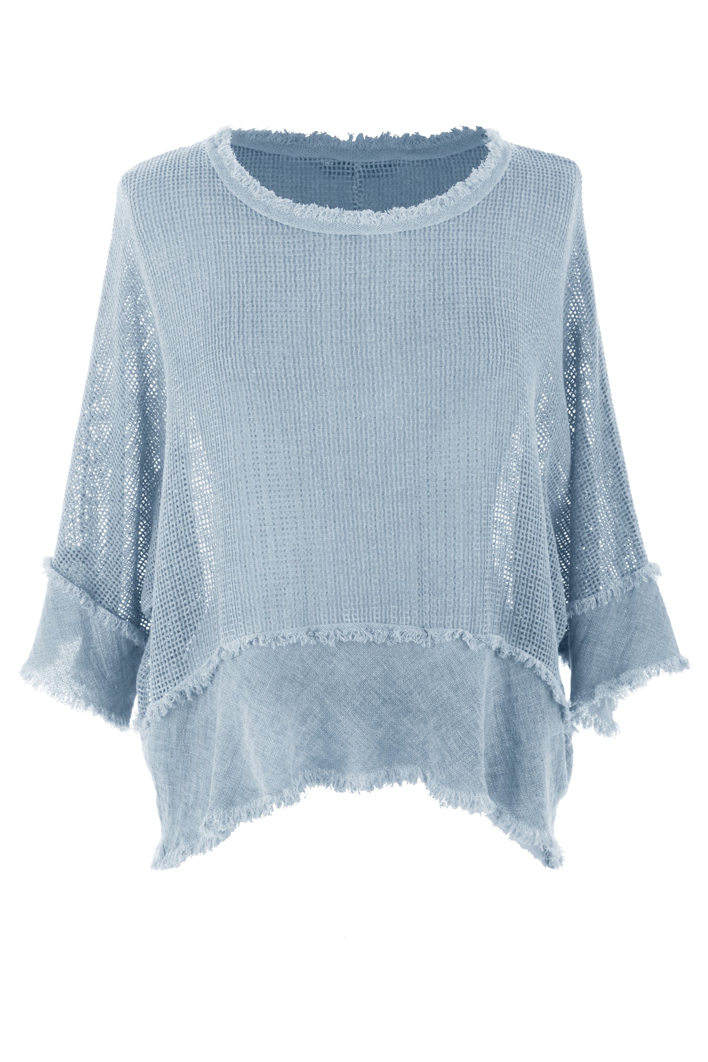 Frayed Trim Linen Mesh Top