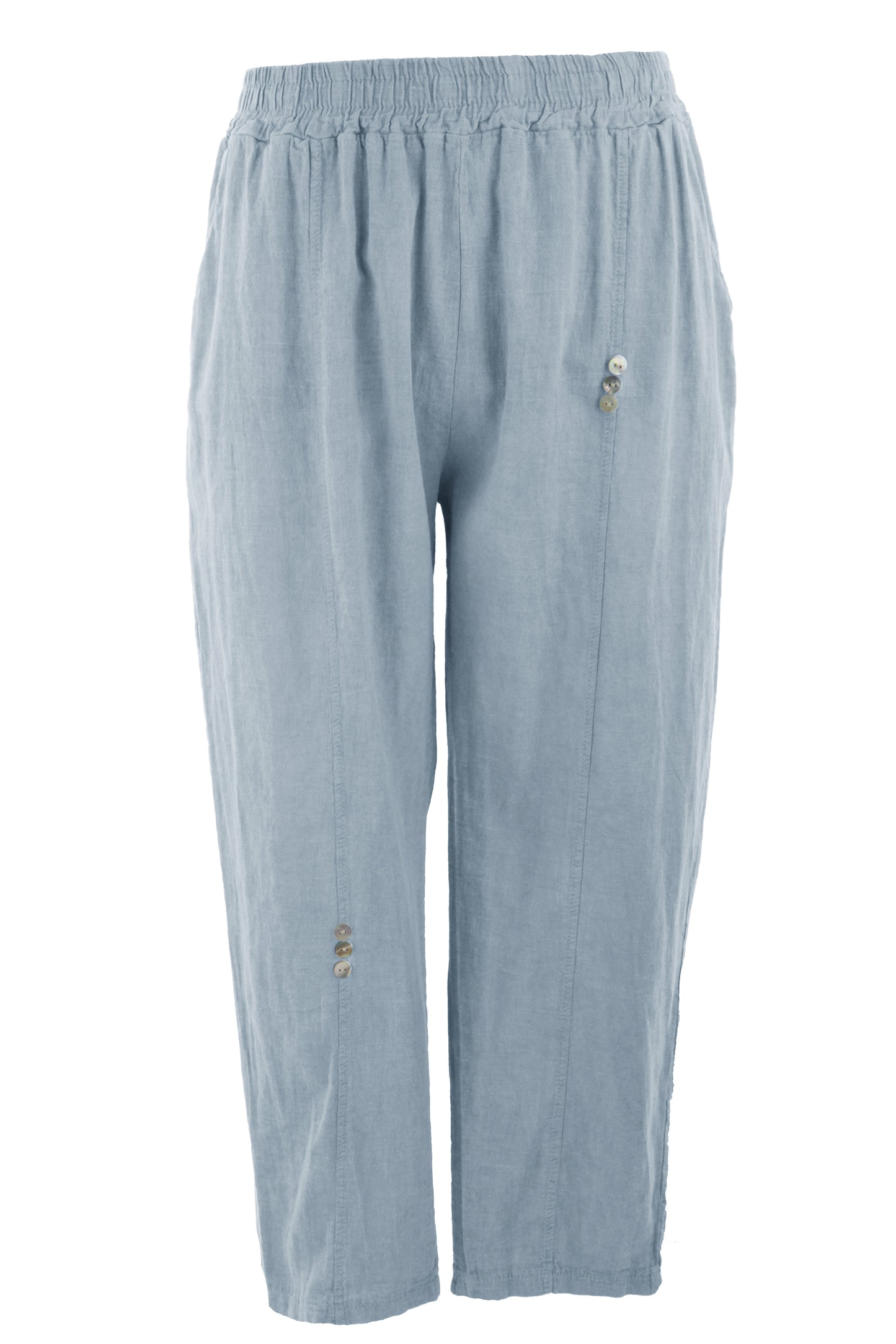 Button Detail Cropped Linen Trouser