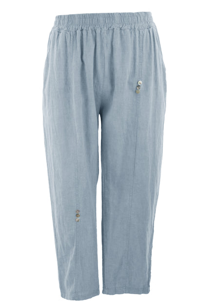 Button Detail Cropped Linen Trouser