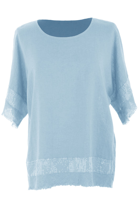 Sequin Trim Linen Top
