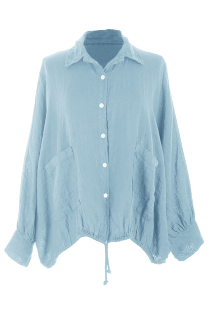 Drawstring Hem Linen Shirt