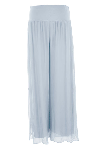 Side Slit Wide Leg Silk Trouser