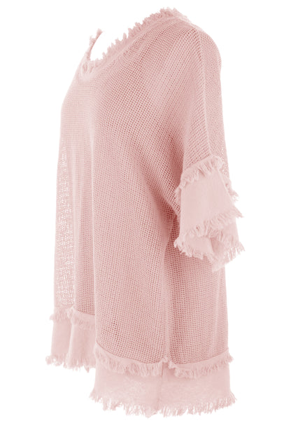 Frayed Trim Mesh Top with Vest