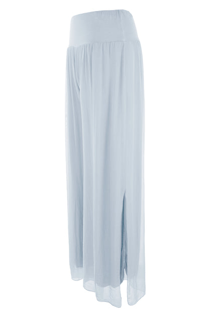 Side Slit Wide Leg Silk Trouser