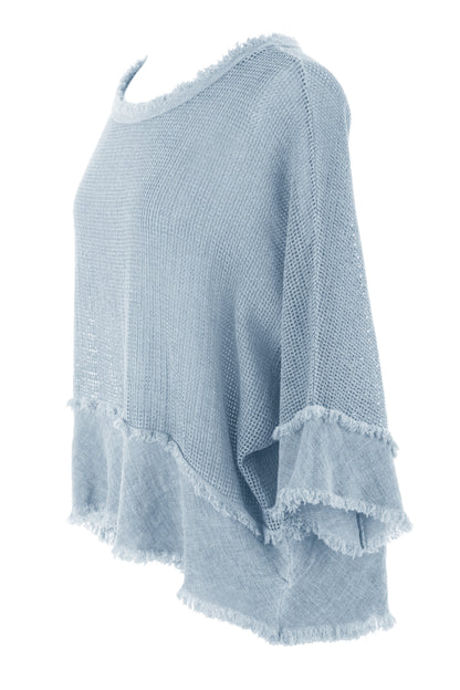 Frayed Trim Linen Mesh Top