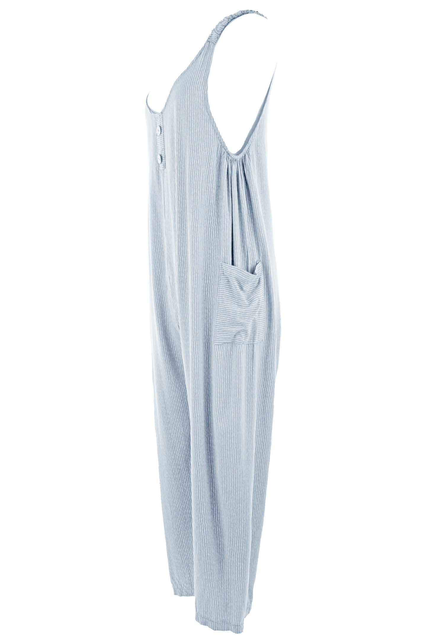 Button Detail Stripe Jumpsuit