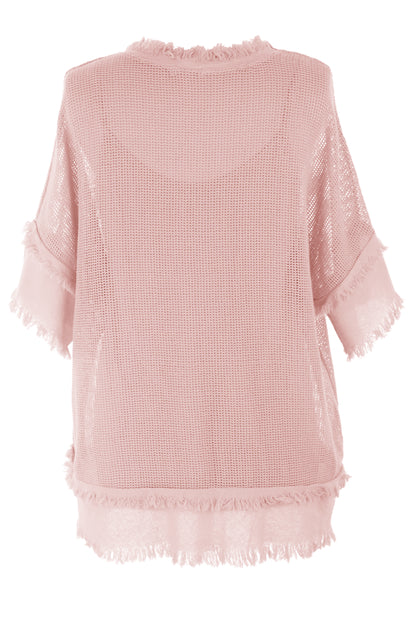 Frayed Trim Mesh Top with Vest