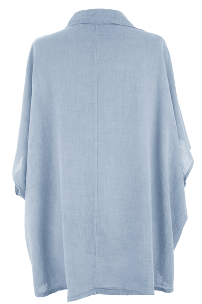 Collar Diagonal Button Linen Shirt