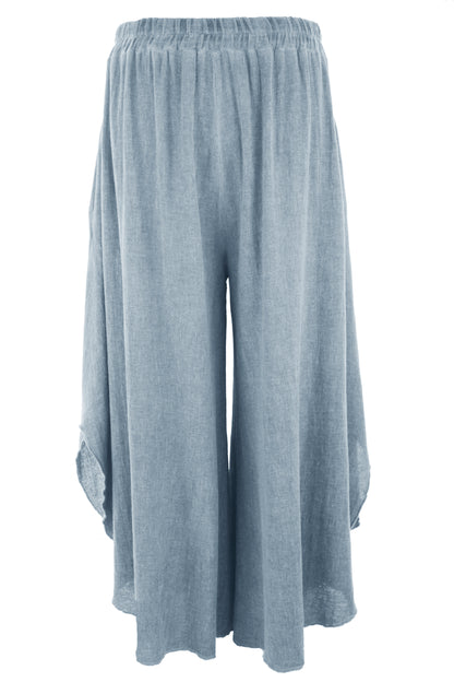 Side Slit Wide Leg Teabag Linen Trouser