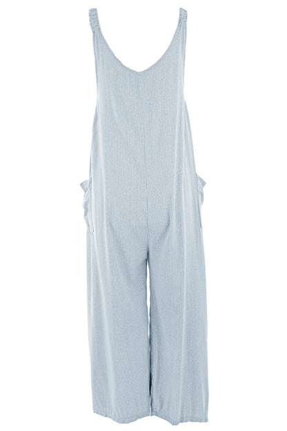 Button Detail Stripe Jumpsuit