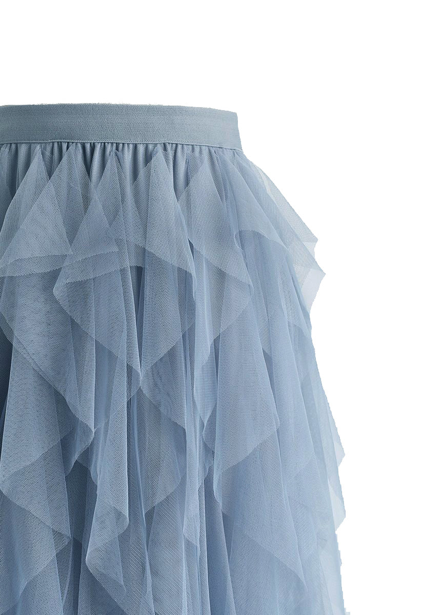 Ruffle Tulle Midi Skirt