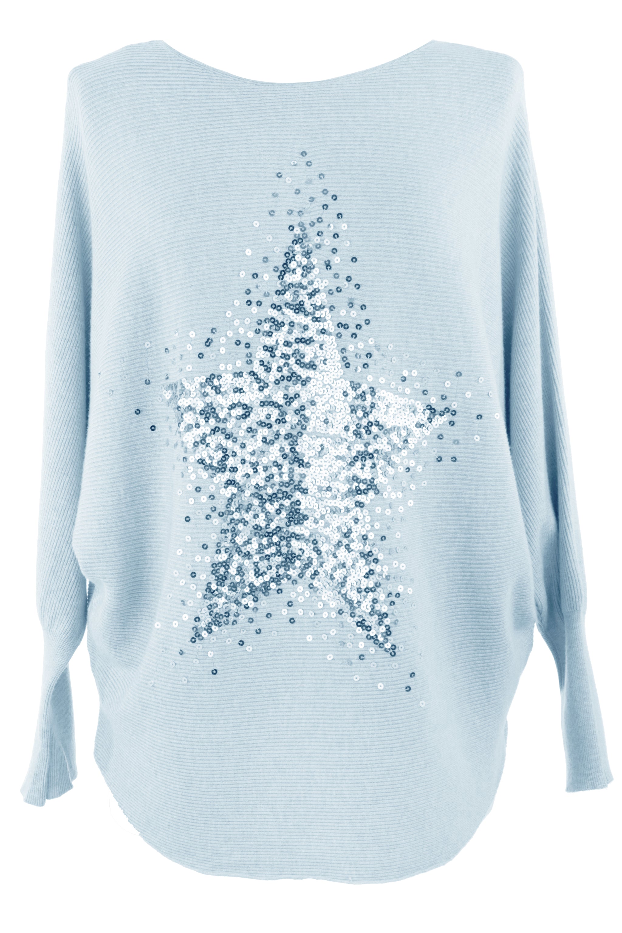 Ladies Women Lagenlook Batwing Sequin Star Ribbed Knit Jumper Sweater Texture Online