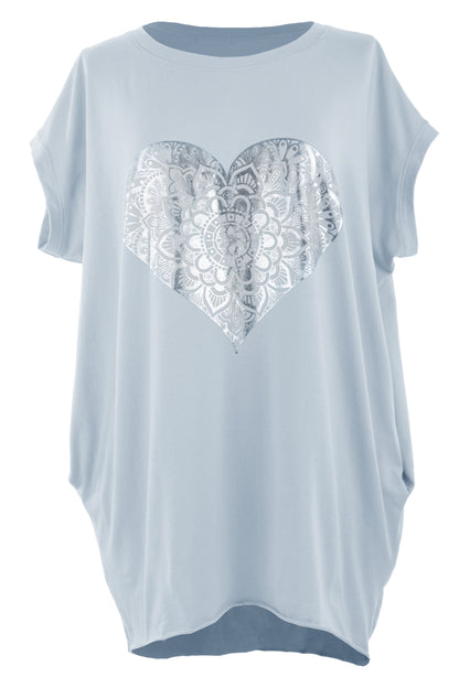 Silver Foil Heart Tunic Top
