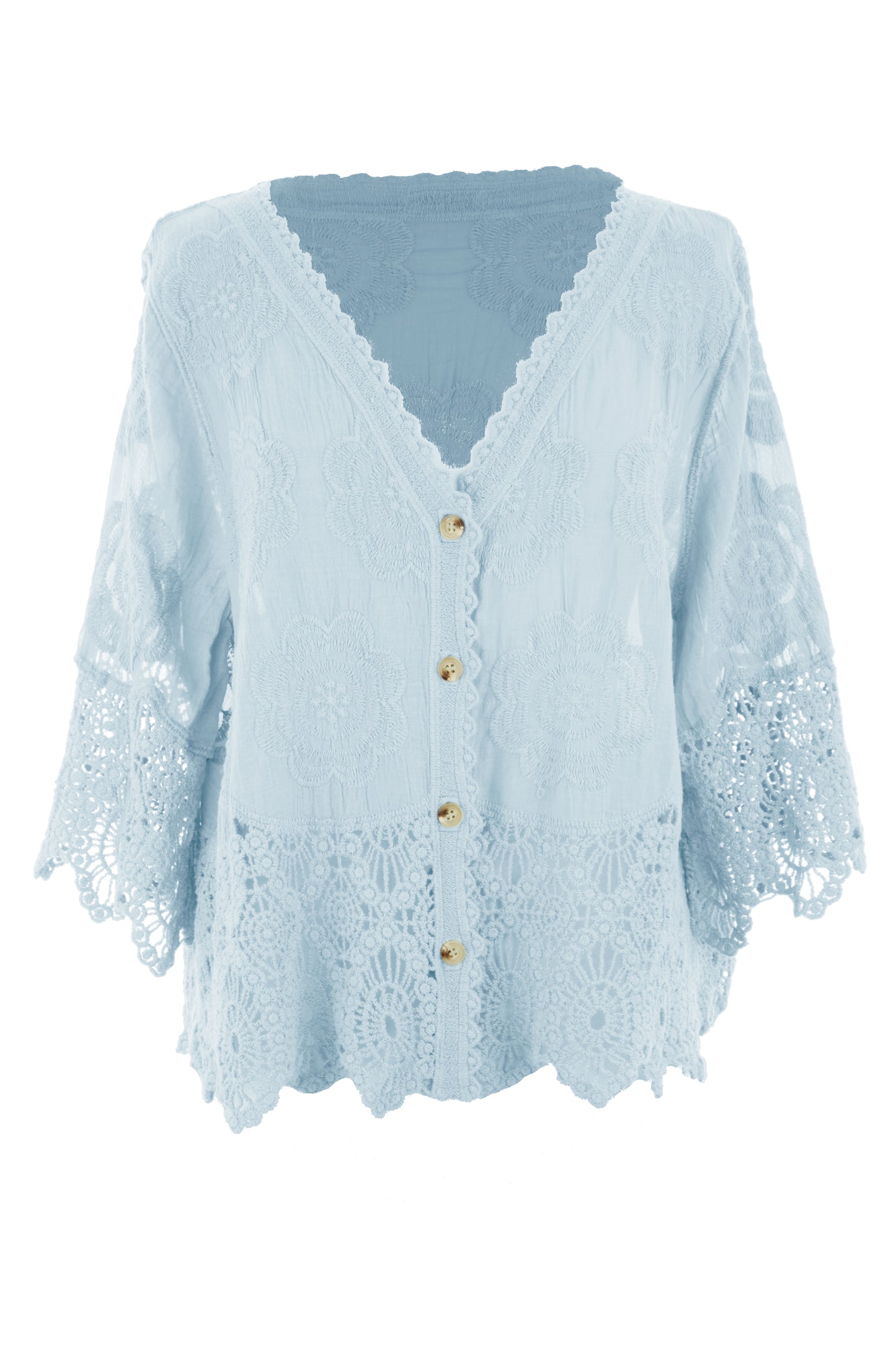 Crochet Trim Cotton Shirt
