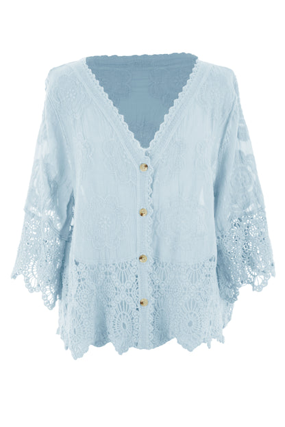 Crochet Trim Cotton Shirt