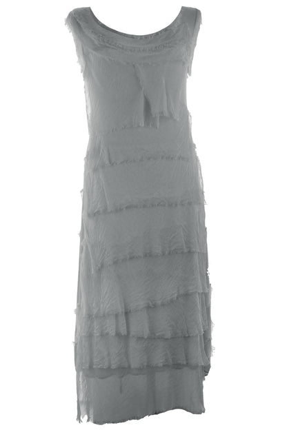 Sleeveless Frayed Detail Silk Midi