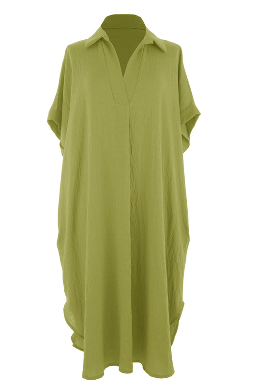 Plain Batwing Collar Midi