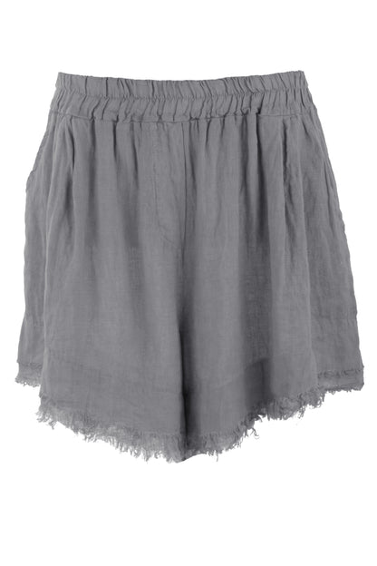 Frayed Trim Linen Shorts