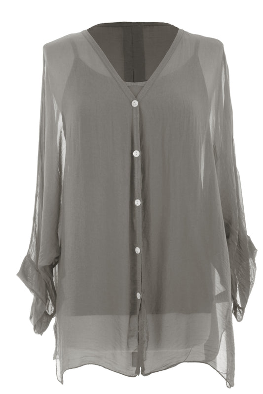 V Neck Silk Shirt with Vest