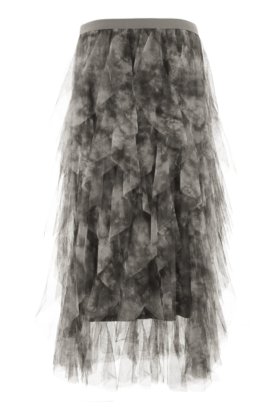 Abstract Print Ruffle Tulle Skirt