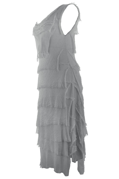 Sleeveless Frayed Detail Silk Midi