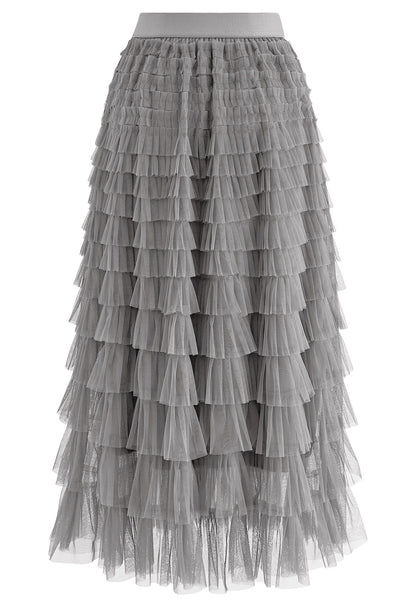 Rara Pleated Tulle Midi Skirt