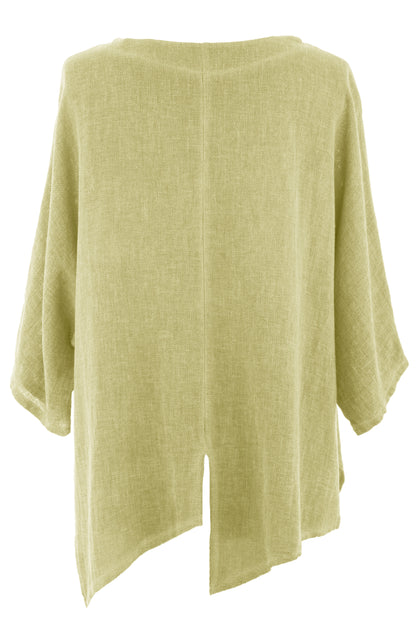 V Cutout Hem Linen Teabag Top