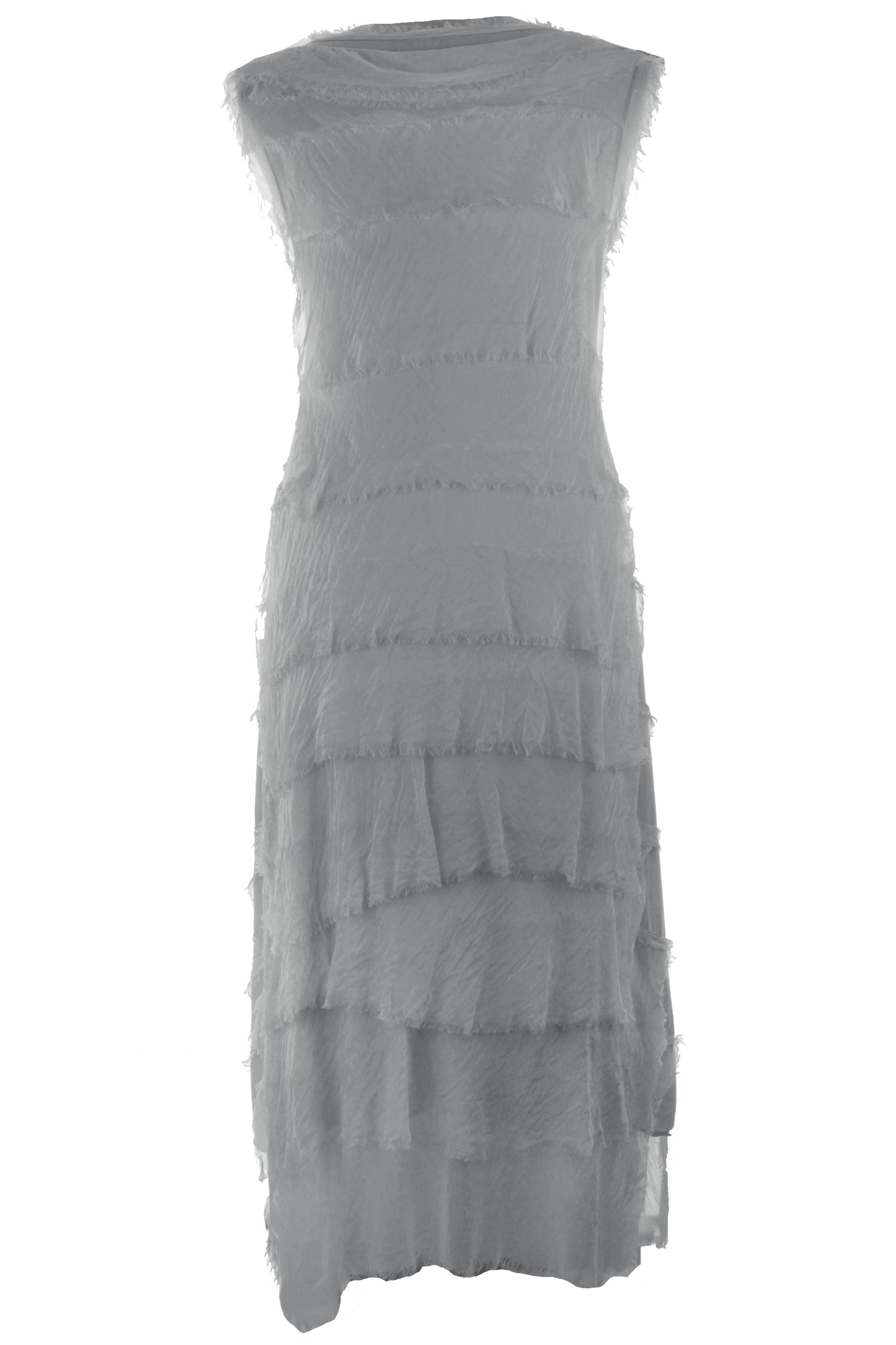 Sleeveless Frayed Detail Silk Midi