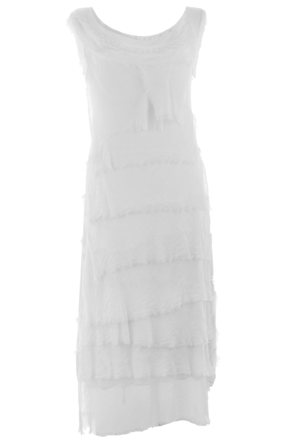 Sleeveless Frayed Detail Silk Midi