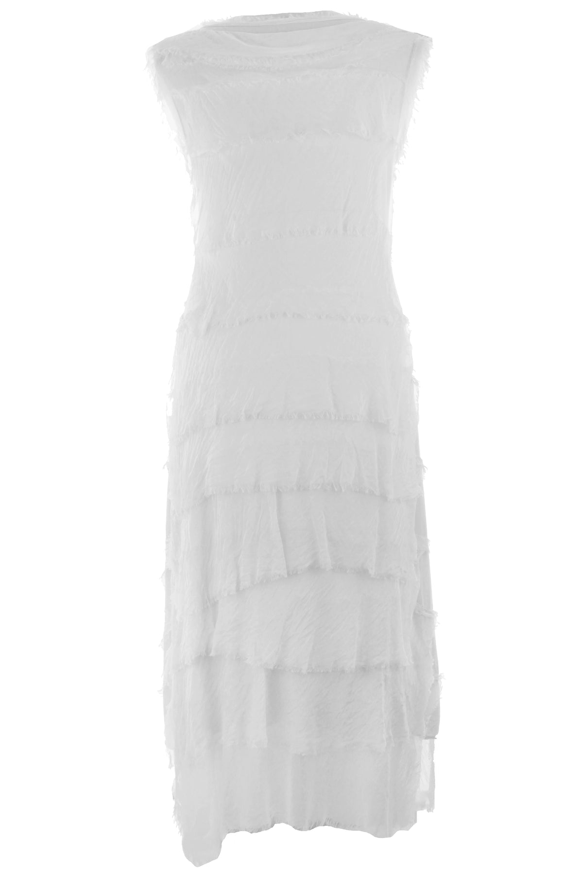 Sleeveless Frayed Detail Silk Midi