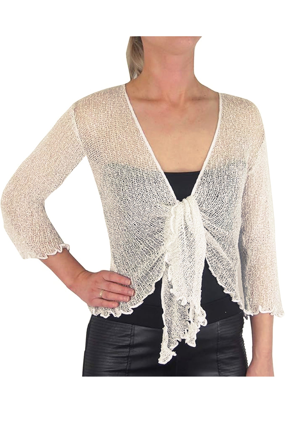 Tie Front Mesh Shrug