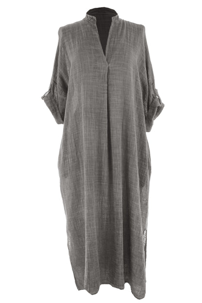 V Neck 2 Pocket Cotton Midi