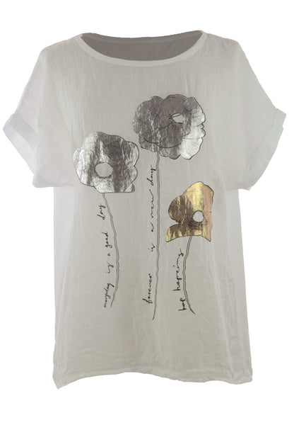 Foil Flower Linen Top