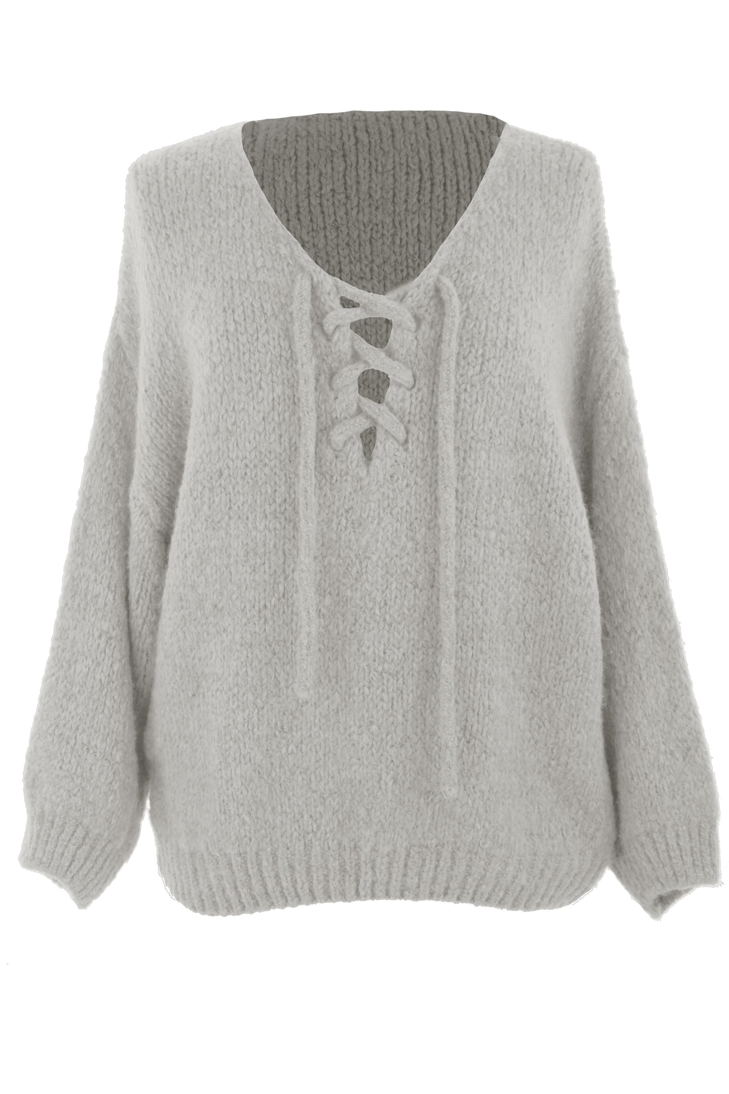 Lace Up Neck Wool Knit Jumper