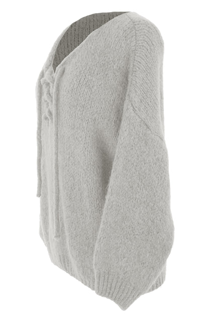 Lace Up Neck Wool Knit Jumper