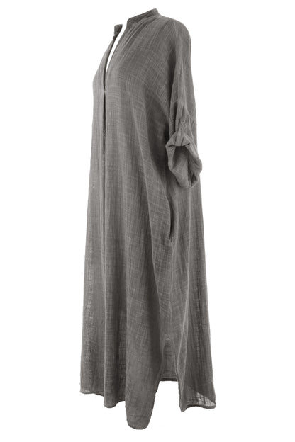 V Neck 2 Pocket Cotton Midi