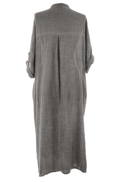 V Neck 2 Pocket Cotton Midi