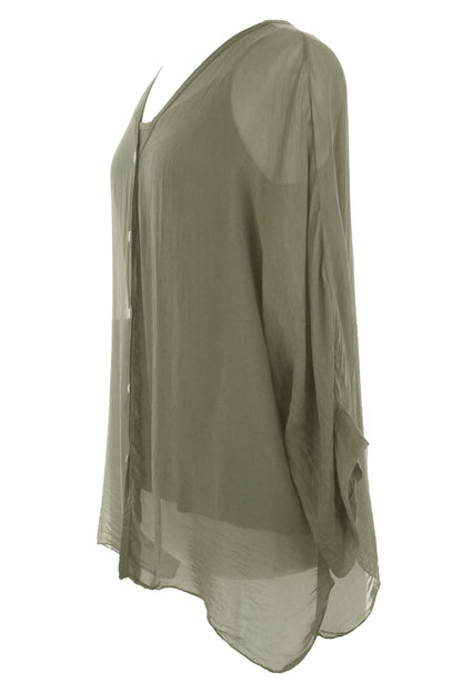 V Neck Silk Shirt with Vest