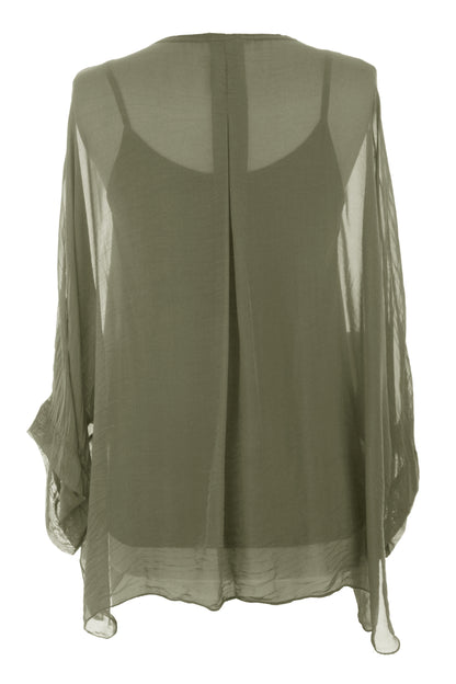V Neck Silk Shirt with Vest