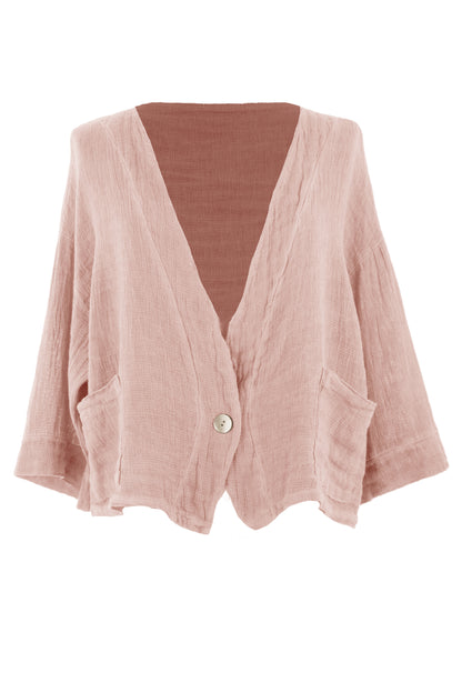 One Button Teabag Linen Jacket