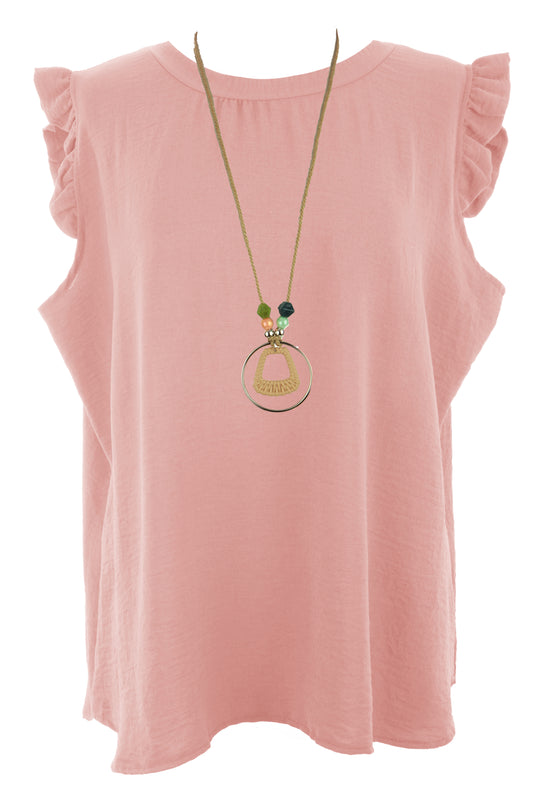 Sleeveless Frill Trim Necklace Top