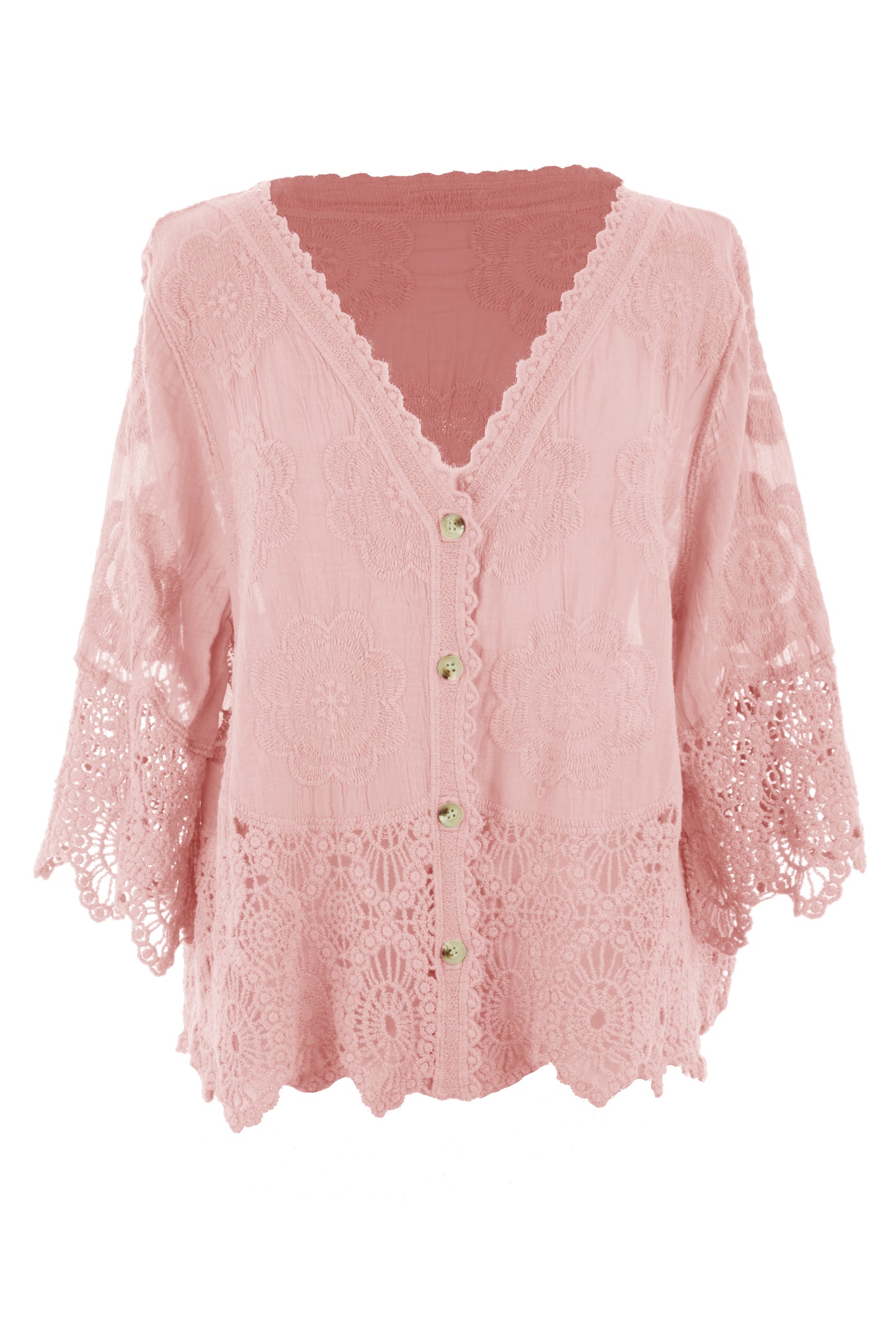 Crochet Trim Cotton Shirt